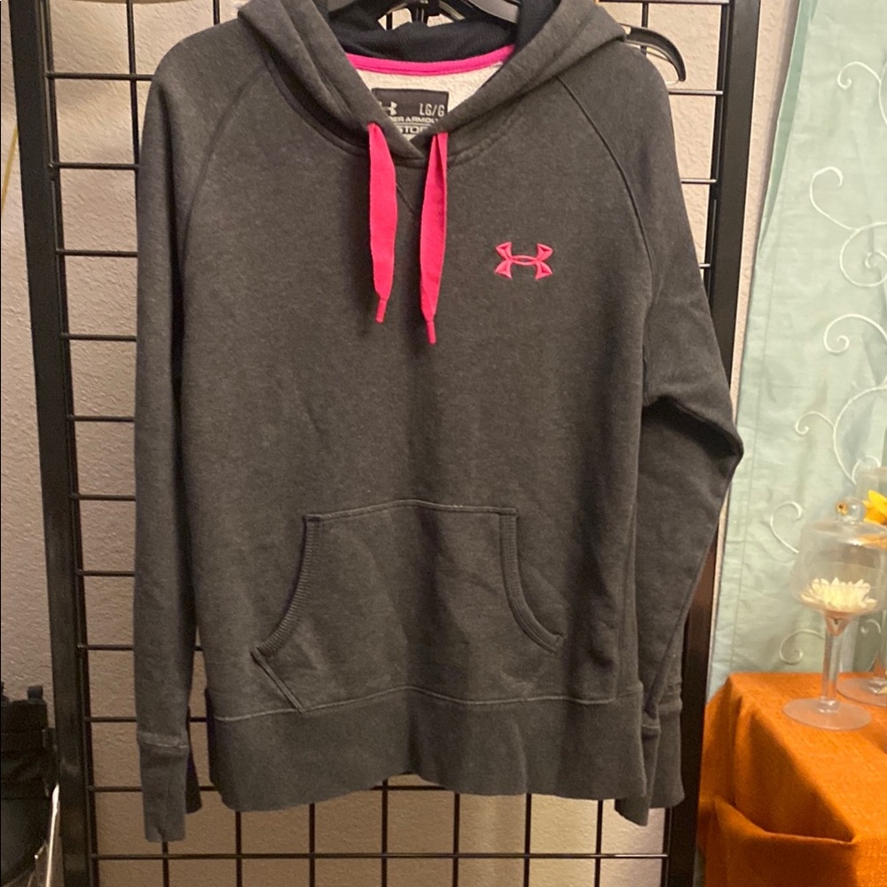 Under Armour Charcoal Hoodie with Neon Pink Accents